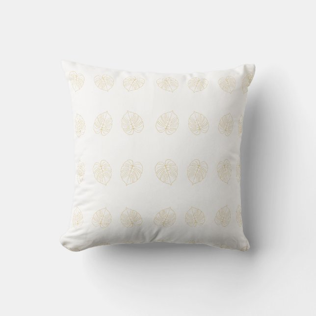 Coussin Conception de feuille de Monstera en or.  (Recto)