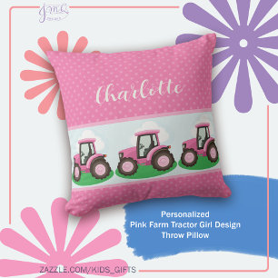 Coussin Conception de fille de tracteur de ferme rose pers