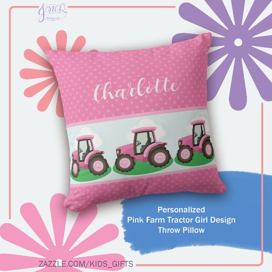 Coussin Conception de fille de tracteur de ferme rose pers
