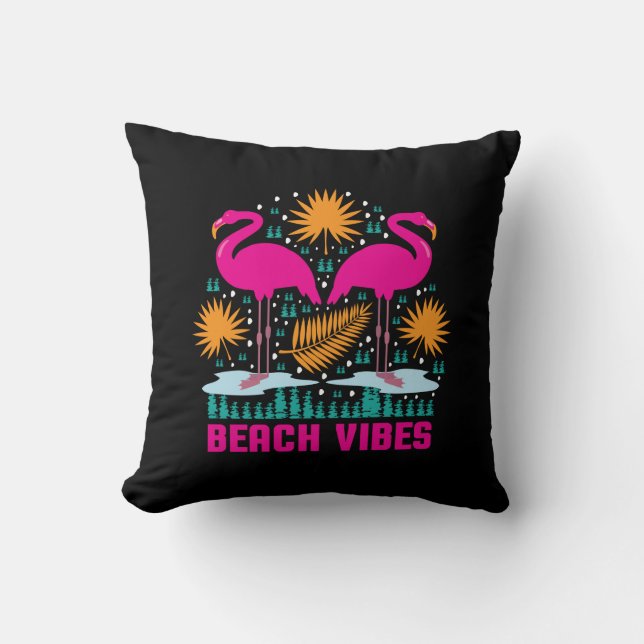Coussin Conception de flamants roses de vibes de plage (Recto)