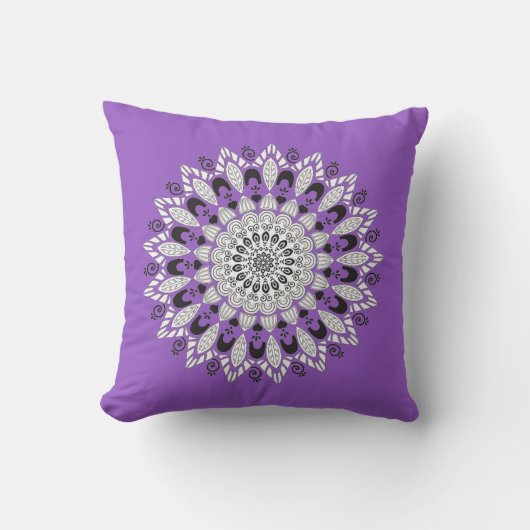 Coussin Conception de fleurs mandala violettes et blanches (Recto)