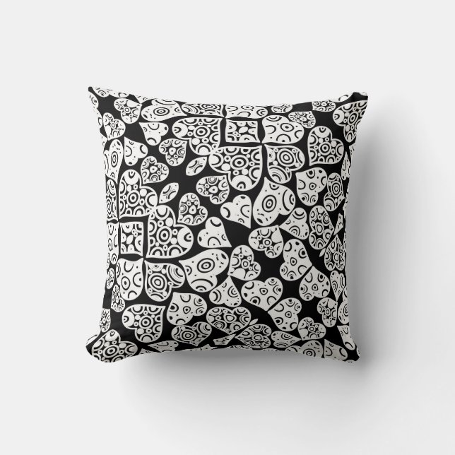 Coussin Conception de fond de coeurs blancs noirs mignons (Recto)