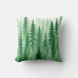Coussin Conception de forêt à l'aquarelle – Arbres verts e
