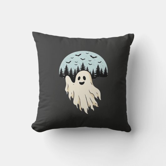 Coussin Conception de forêt de lune de fantôme d'Halloween (Recto)