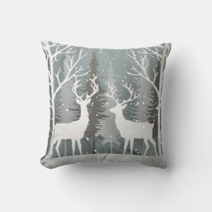 Coussin Conception de forêt grise bleue de cerf d'hiver