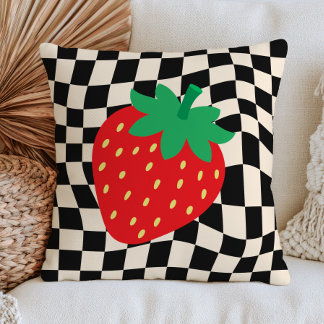 Coussin Conception de fraise sur motif à carreaux Fruit ré