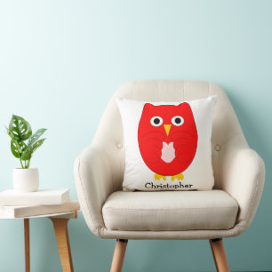 Coussin Conception de hibou rouge personnalisée