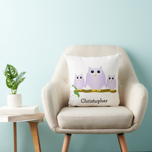 Coussin Conception de hiboux lilas personnalisés (Chaise)
