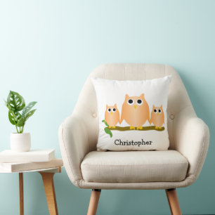 Coussin Conception de hiboux orange personnalisée