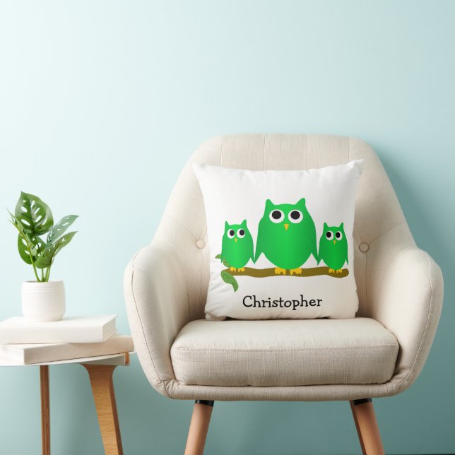 Coussin Conception de hiboux verts personnalisés (Chaise)