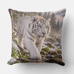 Coussin Conception de la rivière enneigée et du tigre blan