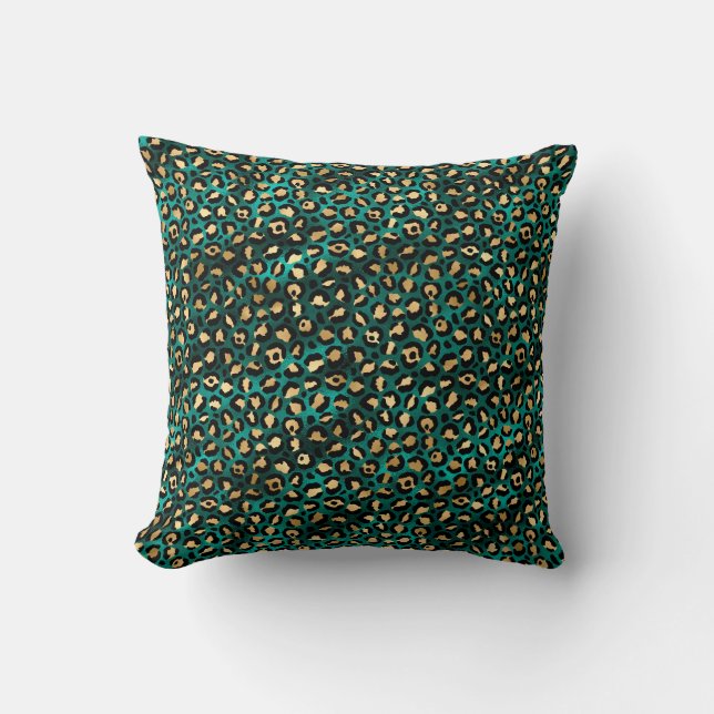 Coussin Conception de la série Léopard sarcelle et or 3 (Recto)