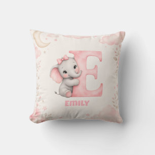 Coussin Conception de lettre E de bébé éléphant personnali