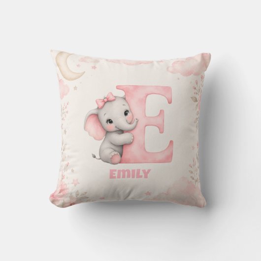 Coussin Conception de lettre E de bébé éléphant personnali (Recto)