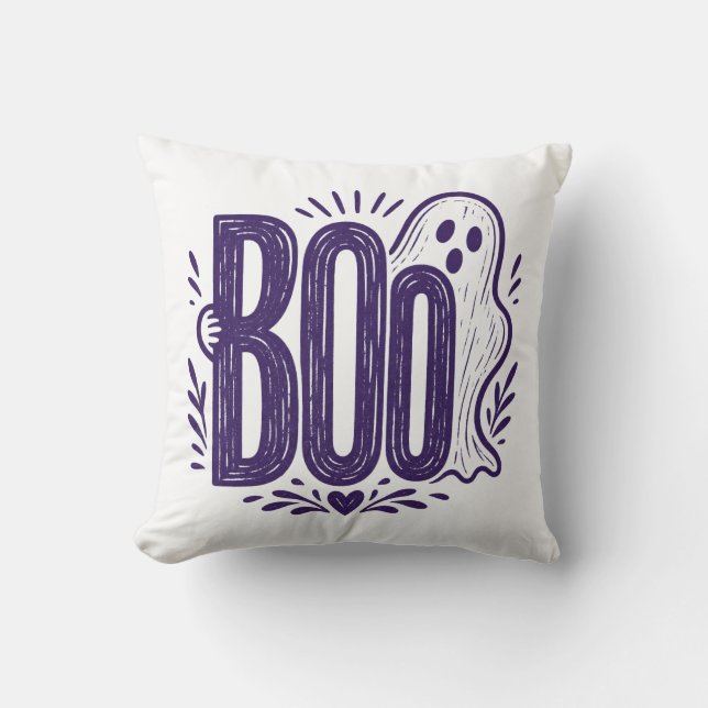 Coussin Conception de linogravure de fantôme BOO pour Hall (Recto)