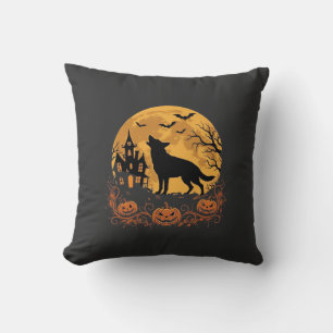 Coussin Conception de lune de Halloween de berger allemand