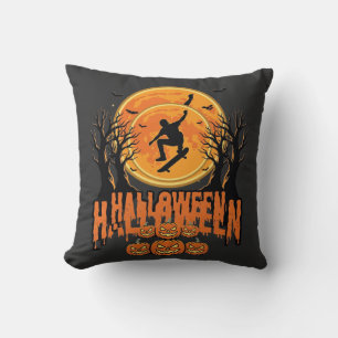 Coussin Conception de Lune de Skateboard d'Halloween Hallo