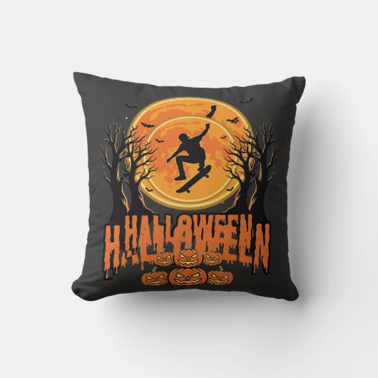 Coussin Conception de Lune de Skateboard d'Halloween Hallo (Recto)