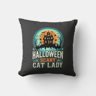 Coussin Conception de maison hantée de dame de chat effray