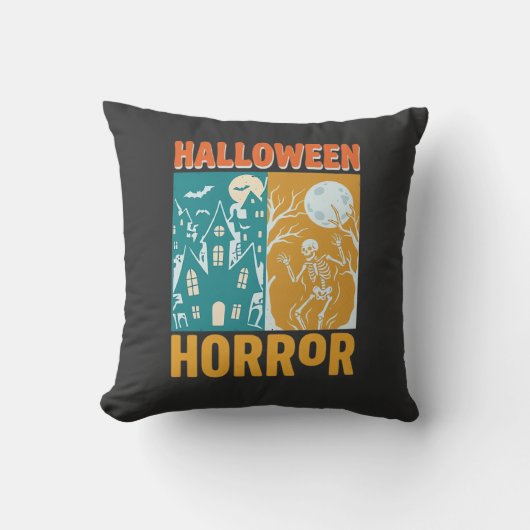 Coussin Conception de maison hantée Halloween Lune squelet (Recto)