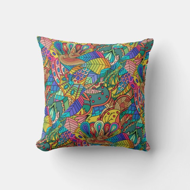 Coussin Conception de mandala, multicolore rétro 60s (Recto)