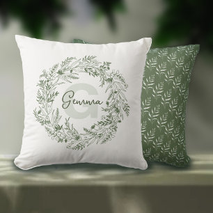 Coussin Conception de monogramme G vert botanique