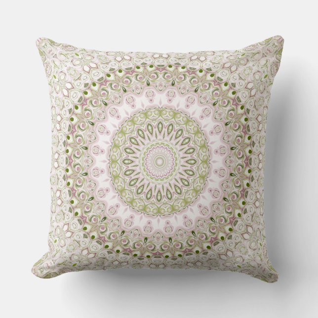 Coussin Conception de motif de mandala floral rose et vert (Recto)