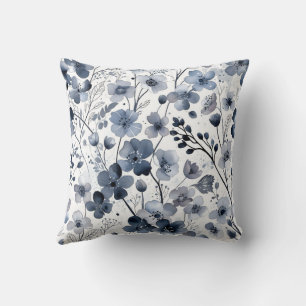 Coussin Conception de motif floral bleu indigo Cottagecore