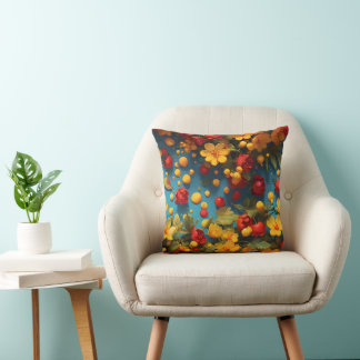 Coussin Conception de motif floral jaune et rouge vibrant