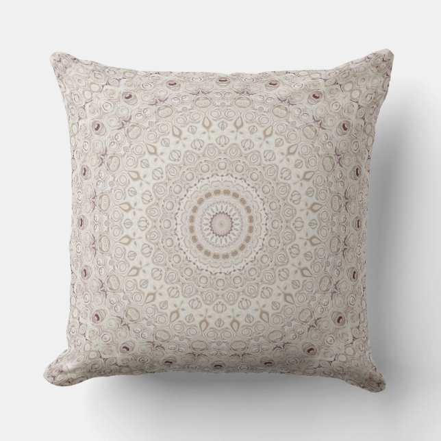 Coussin Conception de motif mandala beige et taupe (Recto)