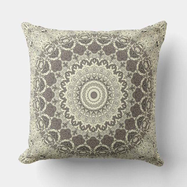 Coussin Conception de motif mandala beige et taupe (Recto)
