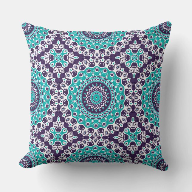 Coussin Conception de motif mandala violet et sarcelle (Recto)