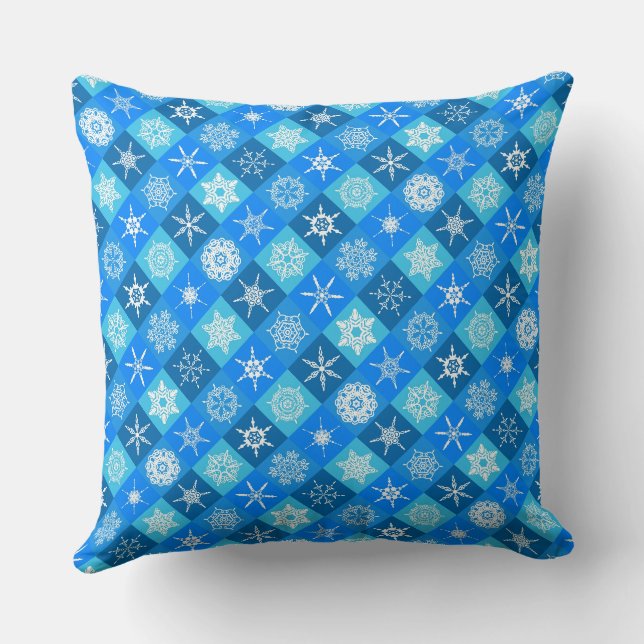 Coussin Conception de motifs de flocons de neige bleus mig (Verso)