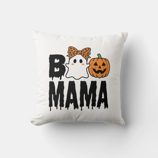Coussin Conception de noeud de fantôme de pumpkin de Maman (Recto)