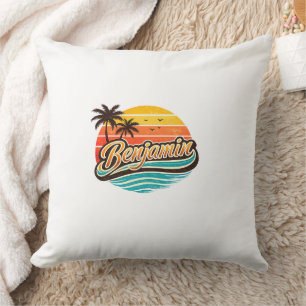 Coussin Conception de nom Coucher de soleil Rétro Benjamin