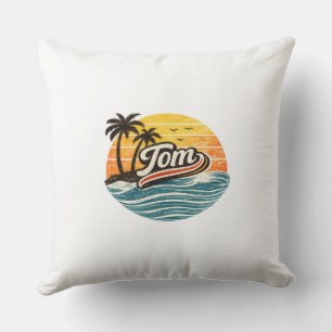 Coussin Conception de nom de coucher de soleil rétro Tom