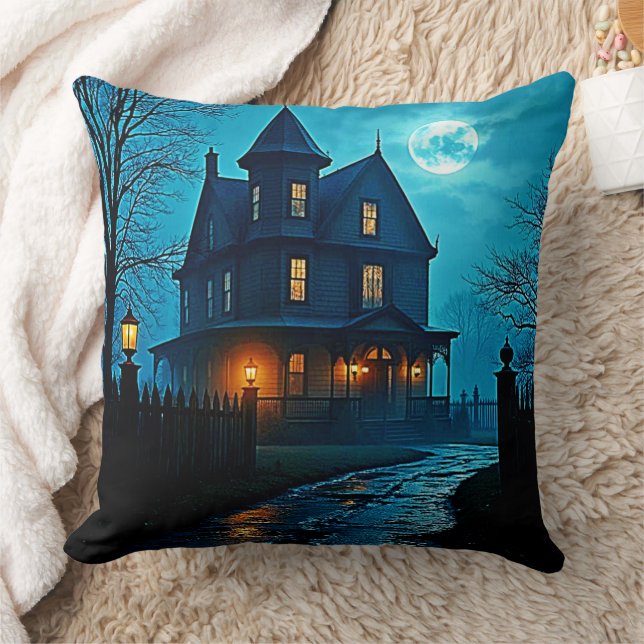 Coussin Conception de nuit au clair de lune bleu du manoir (Couverture)