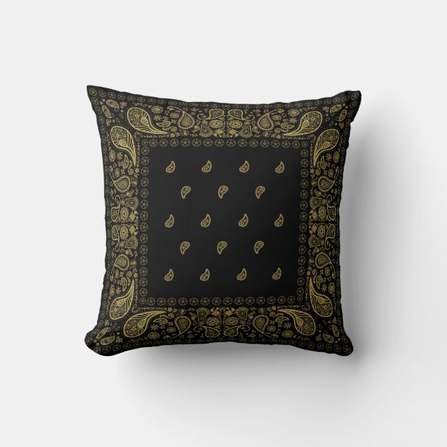 Coussin Conception de Paisley noir et or (Recto)