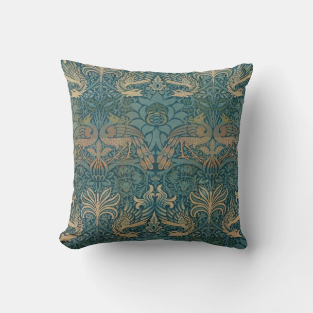 Coussin Conception de paon de William Morris et de textile (Recto)