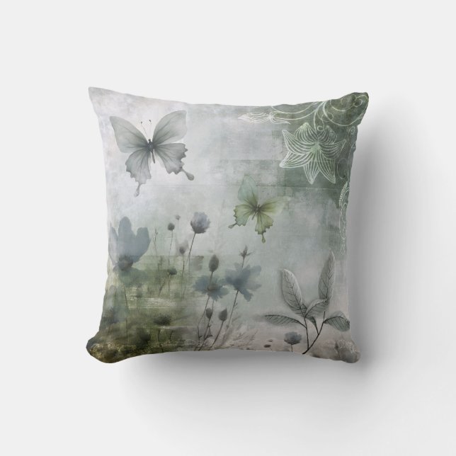 Coussin Conception de papillons fleurs abstraits vintage 4 (Recto)