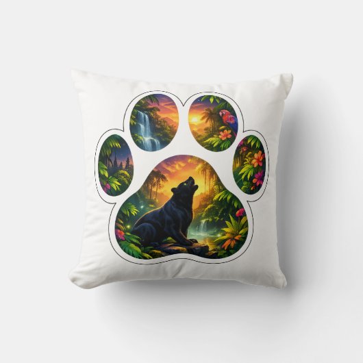 Coussin Conception de patte de jungle de panthère noire (Recto)