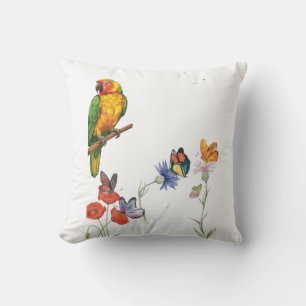 Coussin conception de perroquet et papillons à l'aquarelle