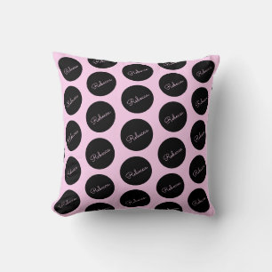 Coussin Conception de points Polka Noir et Rose rétro-mode