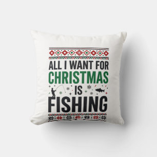 Coussin Conception de pull moche de pêche à Noël