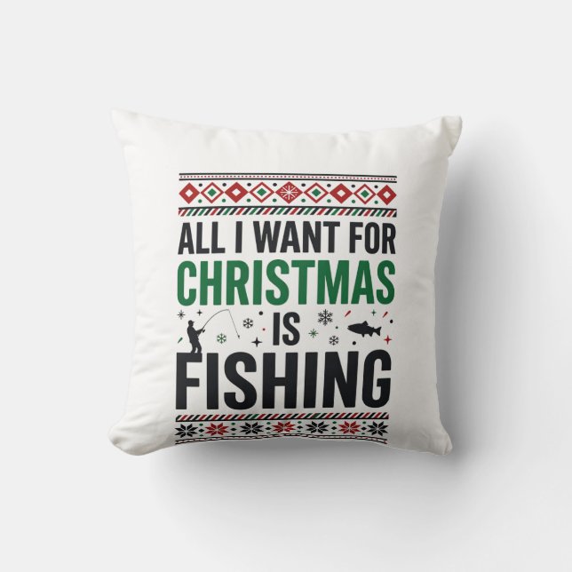 Coussin Conception de pull moche de pêche à Noël (Recto)