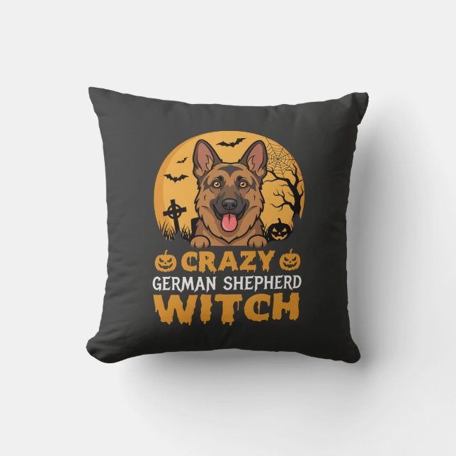 Coussin Conception de sorcière berger allemand fou Hallowe (Recto)