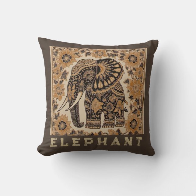 Coussin Conception de style vintage éléphant batik, Rétro  (Recto)