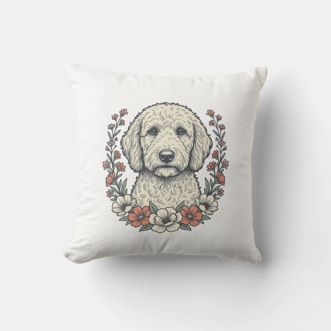 Coussin Conception de T-Shirt de Portrait de Chien Bouclé  (Recto)