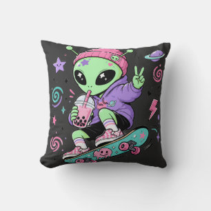 Coussin Conception de thé à bulles Alien Skater Kawaii