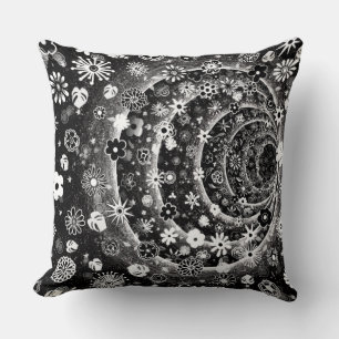Coussin Conception de tunnel floral noir et blanc